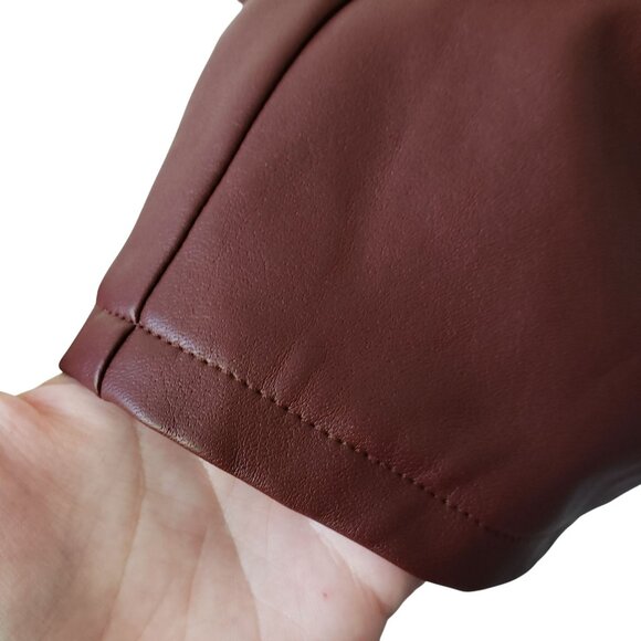 NEW Lapointe Stretch Faux Leather Mahogany Brown Button Front Collar Mini Dress - Picture 13 of 15